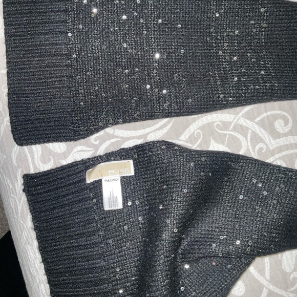 MK Michael Kors OS black silver sequence scarf neck winter knitted sweater - Picture 4 of 11